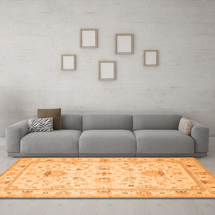 Machine Washable Oriental Orange Traditional Area Rugs in a Living Room, wshtr845org