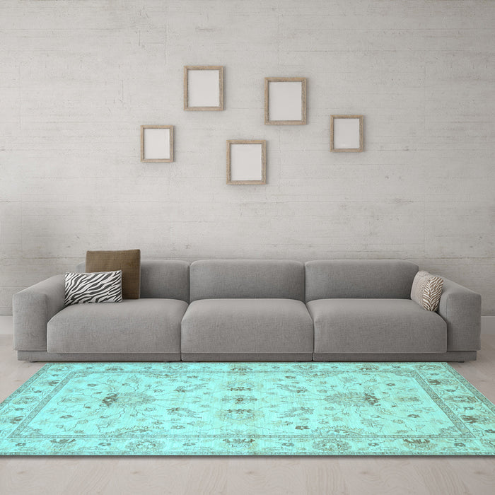 Machine Washable Oriental Light Blue Traditional Rug in a Living Room, wshtr845lblu