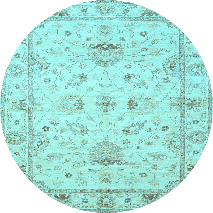 Round Machine Washable Oriental Light Blue Traditional Rug, wshtr845lblu