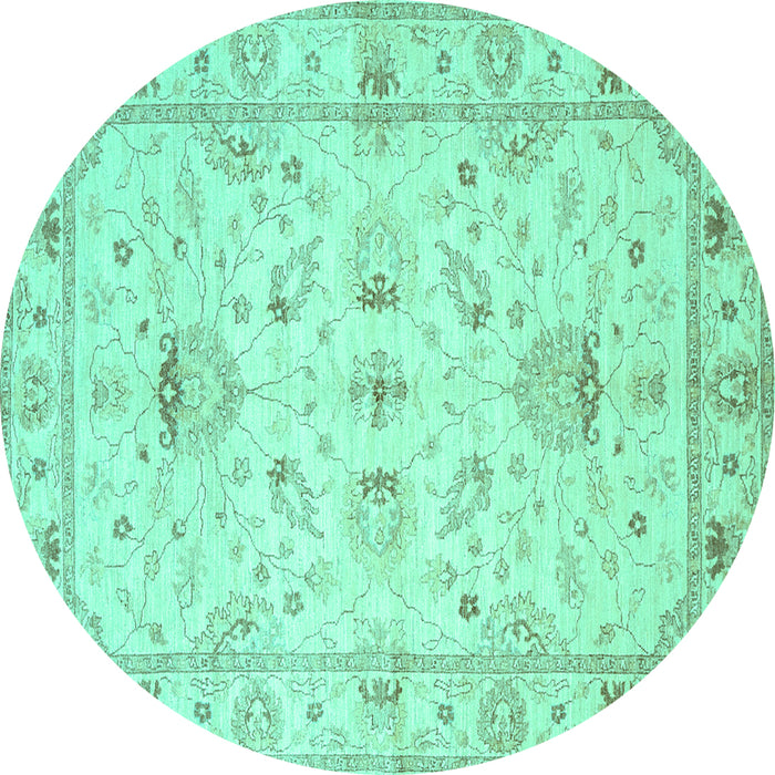 Round Machine Washable Oriental Turquoise Traditional Area Rugs, wshtr845turq