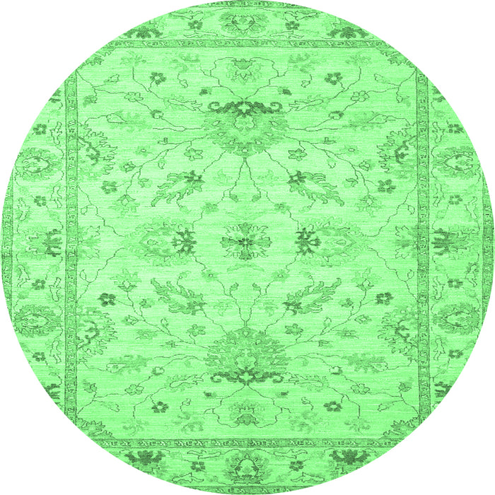 Round Machine Washable Oriental Emerald Green Traditional Area Rugs, wshtr845emgrn