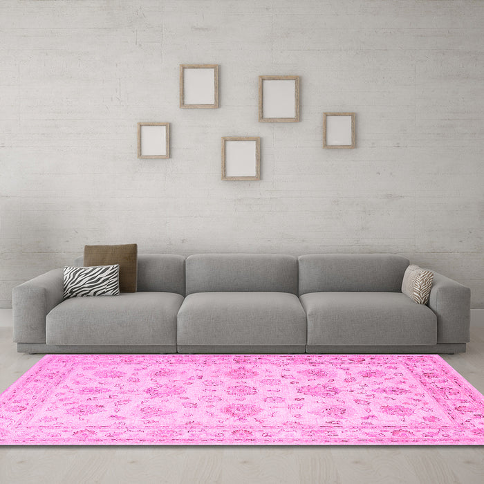 Machine Washable Persian Pink Traditional Rug in a Living Room, wshtr847pnk