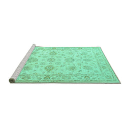 Sideview of Machine Washable Persian Turquoise Traditional Area Rugs, wshtr847turq