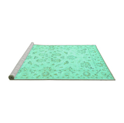 Sideview of Machine Washable Persian Turquoise Traditional Area Rugs, wshtr848turq