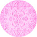 Round Machine Washable Persian Pink Traditional Rug, wshtr848pnk