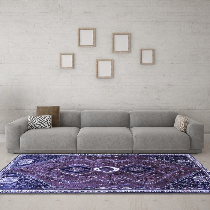 Machine Washable Persian Blue Traditional Rug in a Living Room, wshtr849blu