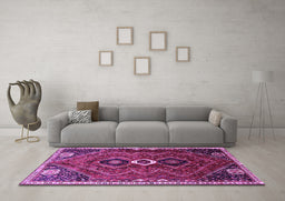 Machine Washable Persian Purple Traditional Area Rugs in a Living Room, wshtr849pur