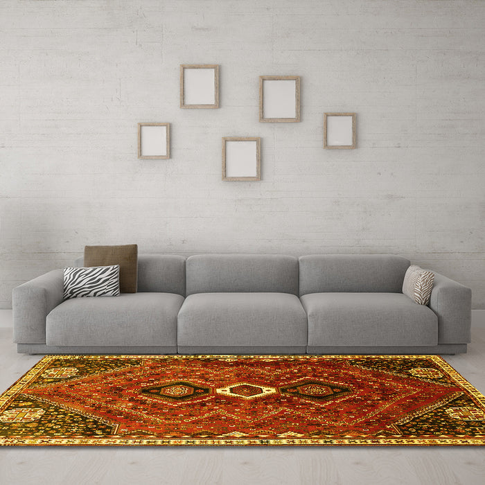 Machine Washable Persian Yellow Traditional Rug in a Living Room, wshtr849yw