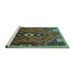 Sideview of Machine Washable Persian Turquoise Traditional Area Rugs, wshtr849turq
