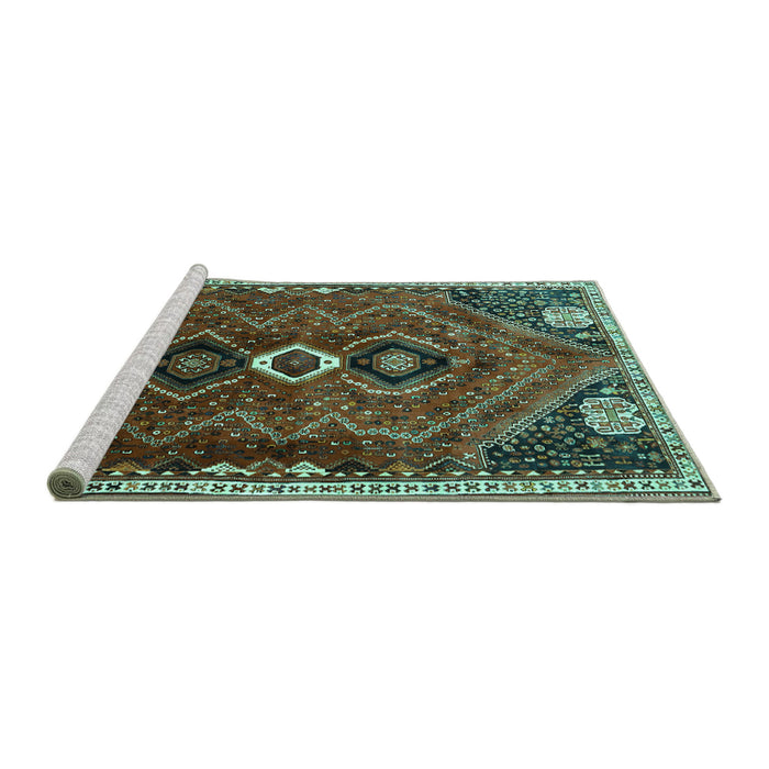 Sideview of Machine Washable Persian Turquoise Traditional Area Rugs, wshtr849turq