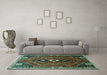 Machine Washable Persian Turquoise Traditional Area Rugs in a Living Room,, wshtr849turq