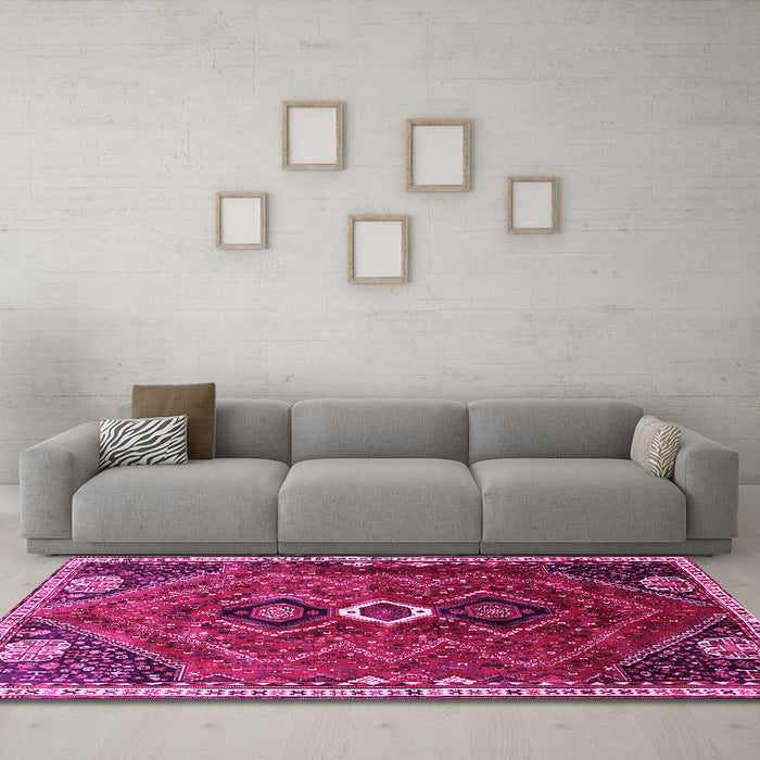 Machine Washable Persian Pink Traditional Rug in a Living Room, wshtr849pnk