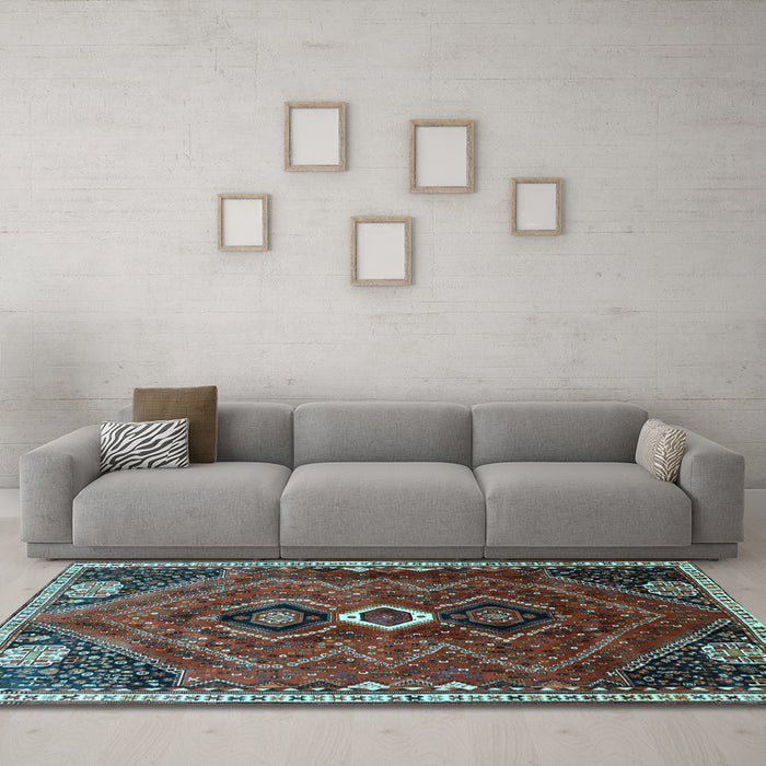 Machine Washable Persian Light Blue Traditional Rug in a Living Room, wshtr849lblu