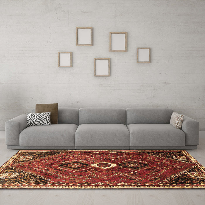 Machine Washable Persian Brown Traditional Rug in a Living Room,, wshtr849brn