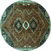 Round Machine Washable Persian Turquoise Traditional Area Rugs, wshtr849turq