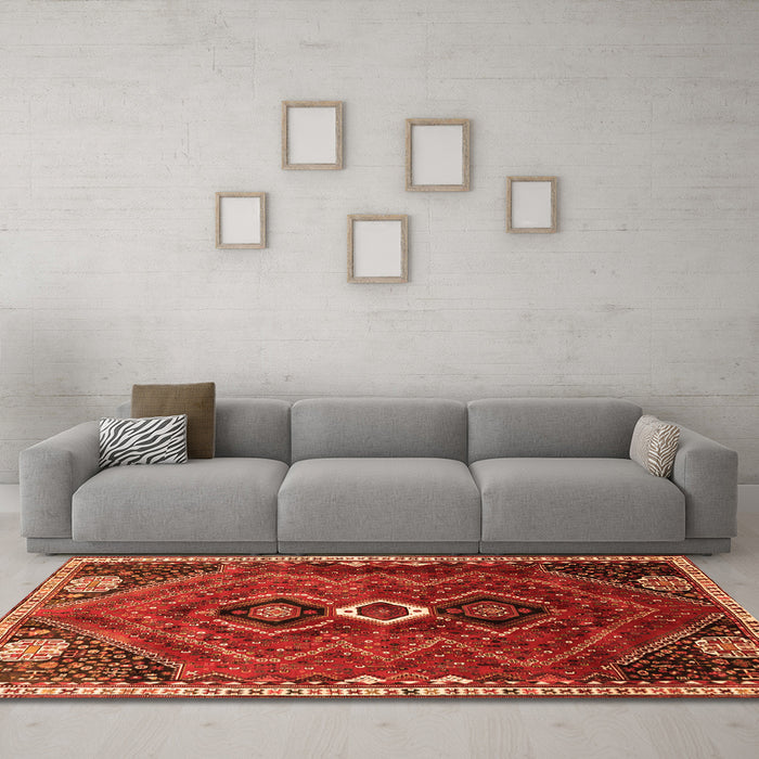 Machine Washable Persian Orange Traditional Area Rugs in a Living Room, wshtr849org