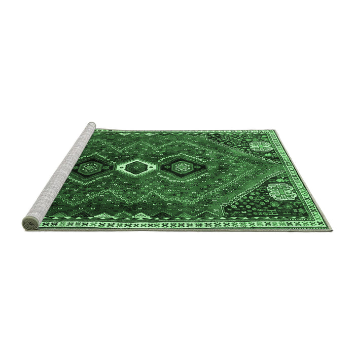 Sideview of Machine Washable Persian Emerald Green Traditional Area Rugs, wshtr849emgrn