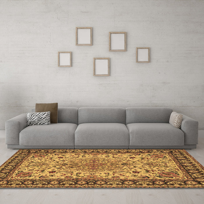 Machine Washable Persian Brown Traditional Rug in a Living Room,, wshtr84brn