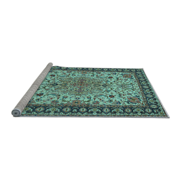 Sideview of Machine Washable Persian Light Blue Traditional Rug, wshtr84lblu