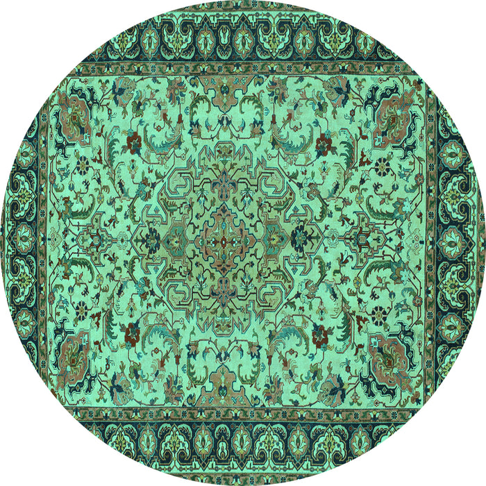 Round Machine Washable Persian Turquoise Traditional Area Rugs, wshtr84turq