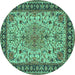 Round Machine Washable Persian Turquoise Traditional Area Rugs, wshtr84turq