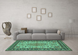 Machine Washable Persian Turquoise Traditional Area Rugs in a Living Room,, wshtr84turq