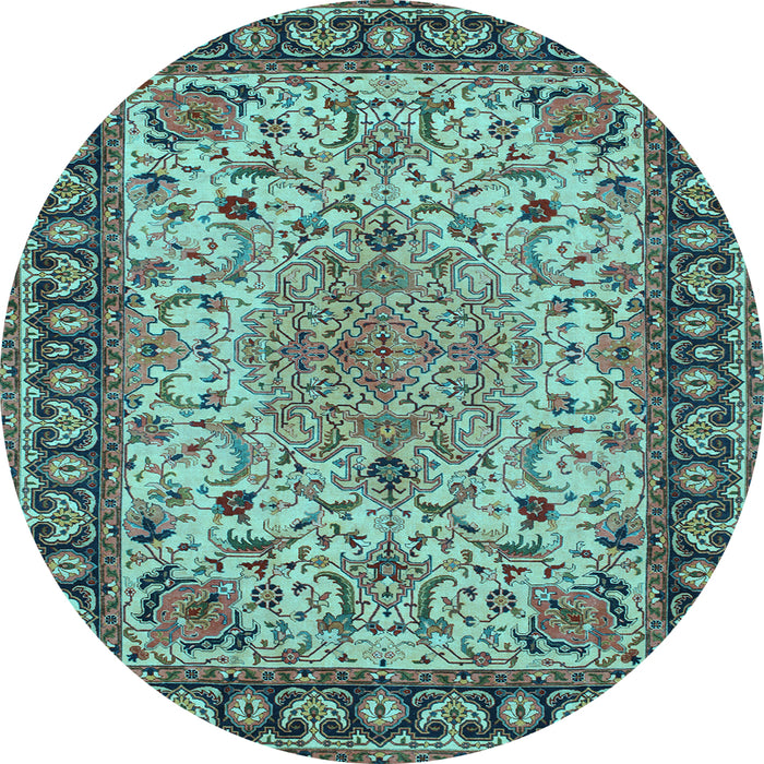 Round Machine Washable Persian Light Blue Traditional Rug, wshtr84lblu