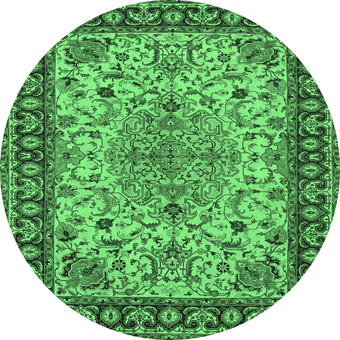 Round Machine Washable Persian Emerald Green Traditional Area Rugs, wshtr84emgrn