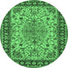 Round Machine Washable Persian Emerald Green Traditional Area Rugs, wshtr84emgrn