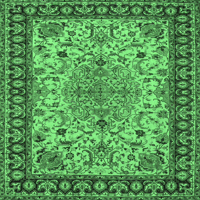 Square Machine Washable Persian Emerald Green Traditional Area Rugs, wshtr84emgrn