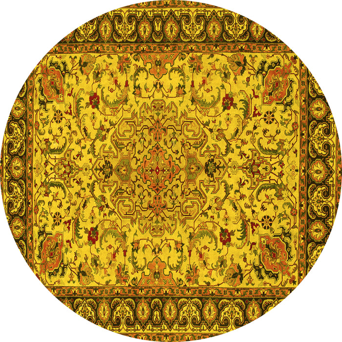 Round Machine Washable Persian Yellow Traditional Rug, wshtr84yw