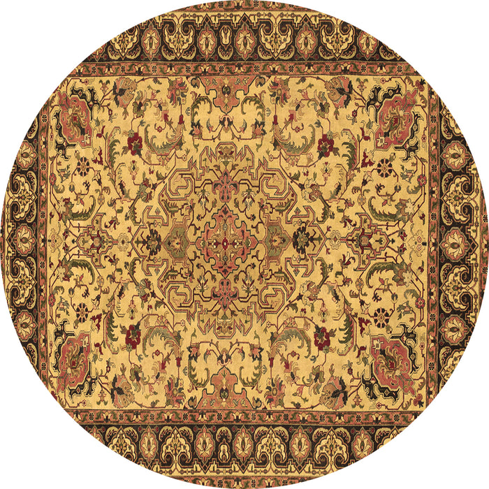 Round Machine Washable Persian Brown Traditional Rug, wshtr84brn
