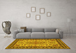 Machine Washable Persian Yellow Traditional Rug in a Living Room, wshtr84yw