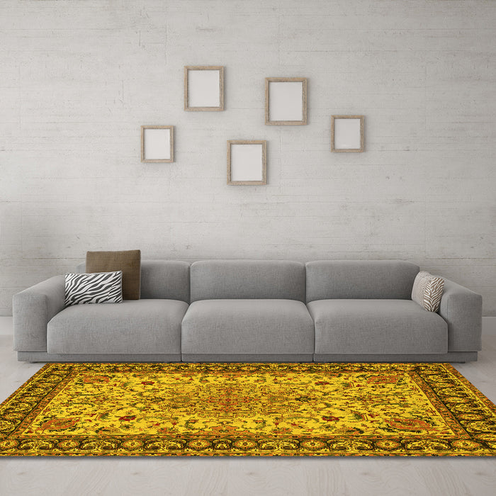 Machine Washable Persian Yellow Traditional Rug in a Living Room, wshtr84yw