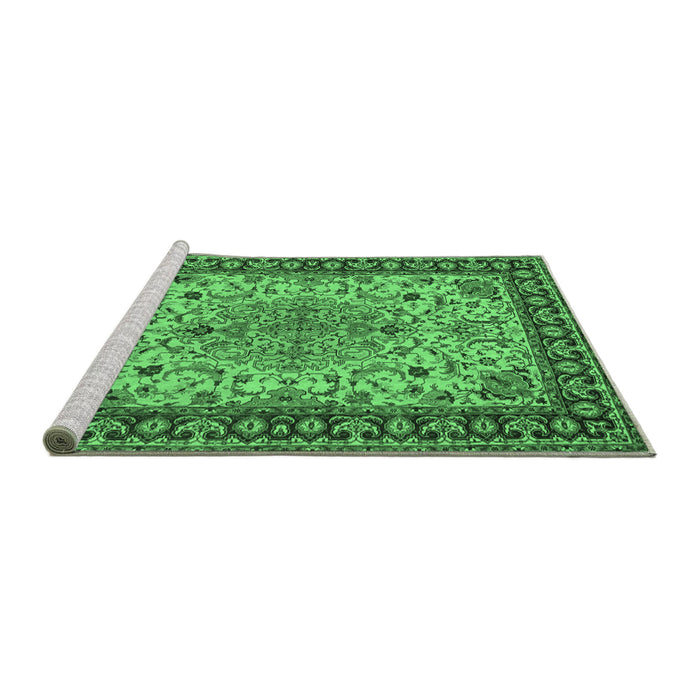Sideview of Machine Washable Persian Emerald Green Traditional Area Rugs, wshtr84emgrn