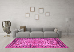 Machine Washable Persian Pink Traditional Rug in a Living Room, wshtr84pnk