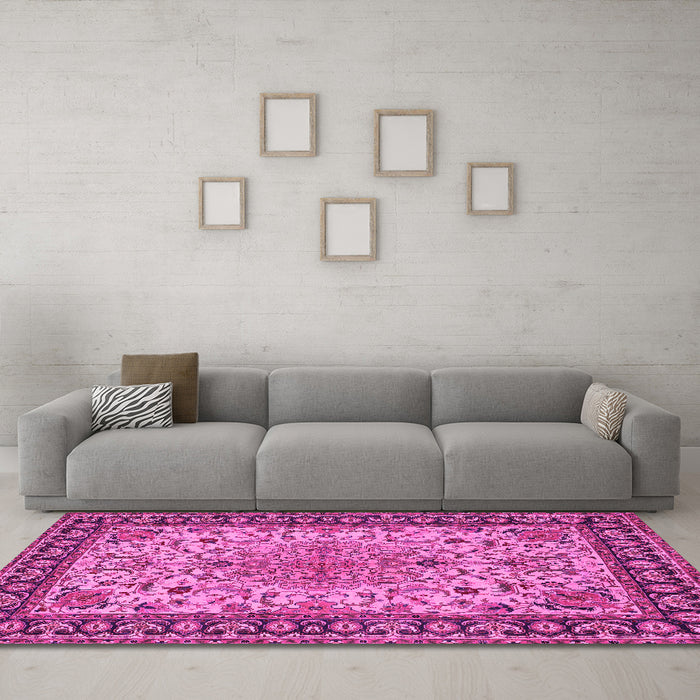 Machine Washable Persian Pink Traditional Rug in a Living Room, wshtr84pnk