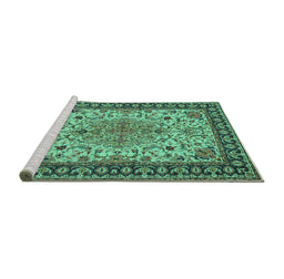 Sideview of Machine Washable Persian Turquoise Traditional Area Rugs, wshtr84turq