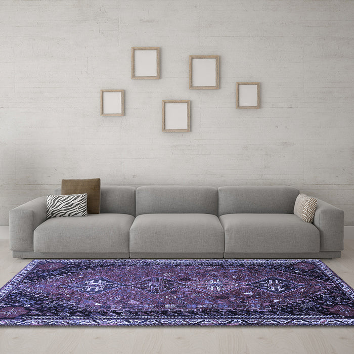 Machine Washable Persian Blue Traditional Rug in a Living Room, wshtr850blu