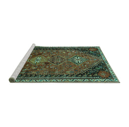 Sideview of Machine Washable Persian Turquoise Traditional Area Rugs, wshtr850turq