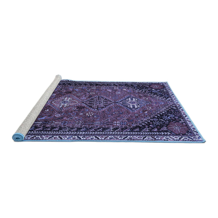 Sideview of Machine Washable Persian Blue Traditional Rug, wshtr850blu