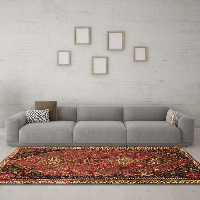 Machine Washable Persian Brown Traditional Rug in a Living Room,, wshtr850brn