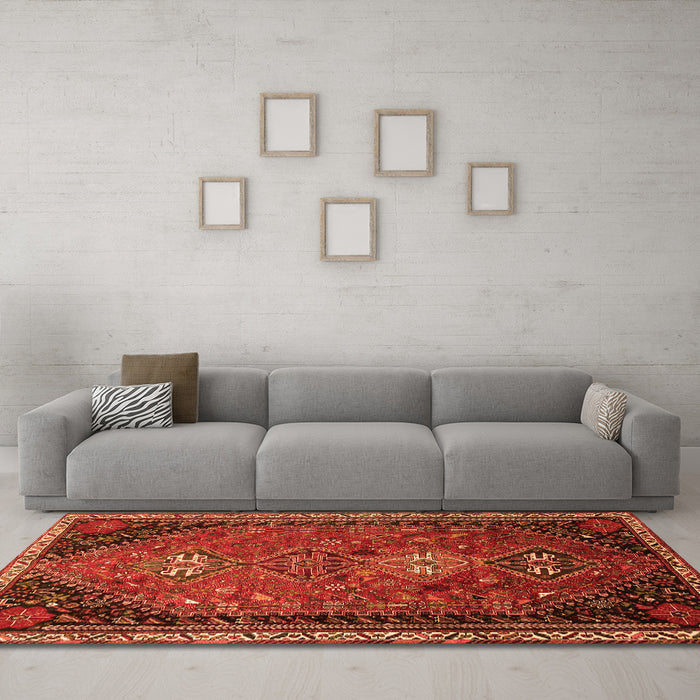 Machine Washable Persian Orange Traditional Area Rugs in a Living Room, wshtr850org