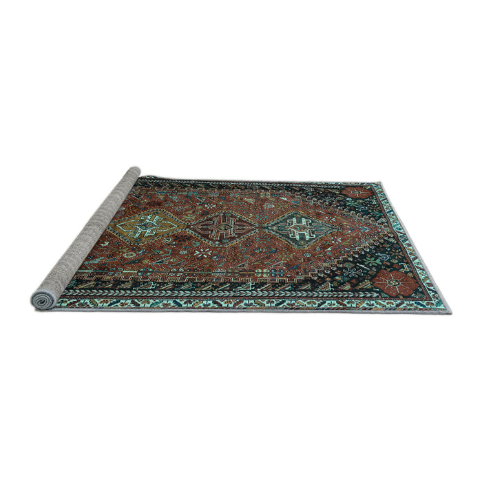 Sideview of Machine Washable Persian Light Blue Traditional Rug, wshtr850lblu