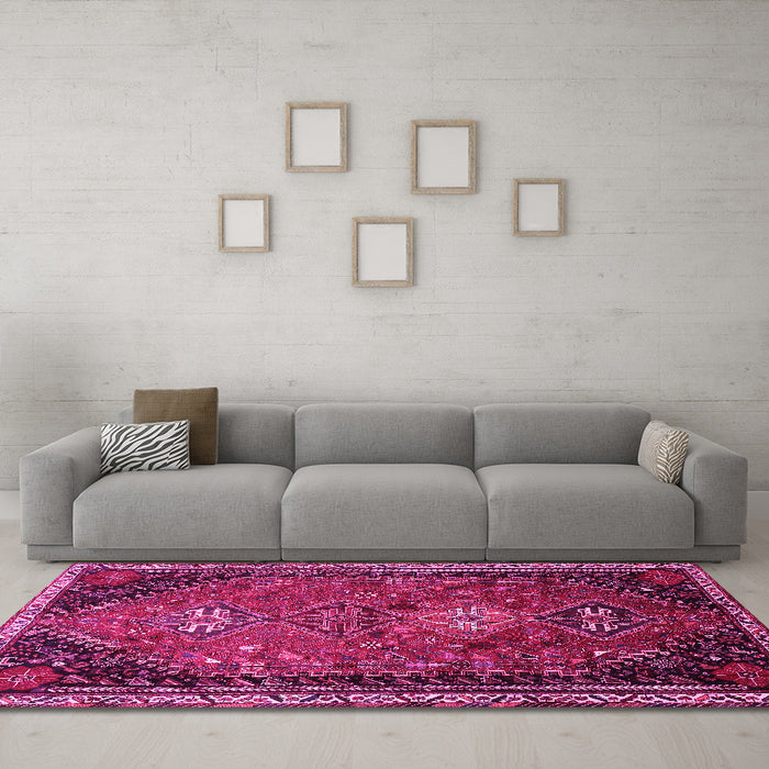 Machine Washable Persian Pink Traditional Rug in a Living Room, wshtr850pnk