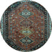 Round Machine Washable Persian Light Blue Traditional Rug, wshtr850lblu