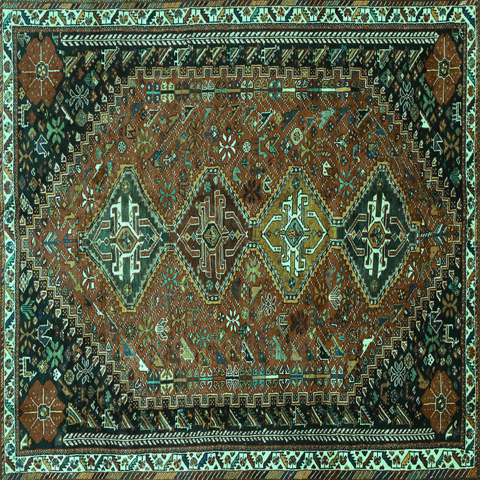 Square Machine Washable Persian Turquoise Traditional Area Rugs, wshtr850turq