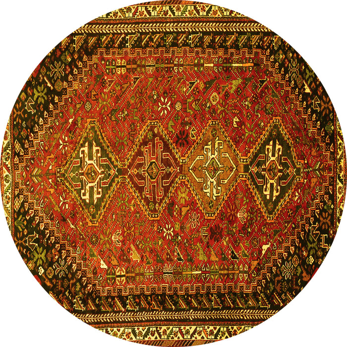 Round Machine Washable Persian Yellow Traditional Rug, wshtr850yw
