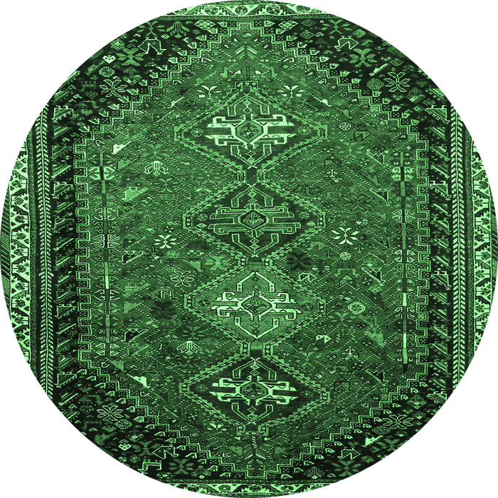 Round Machine Washable Persian Emerald Green Traditional Area Rugs, wshtr850emgrn