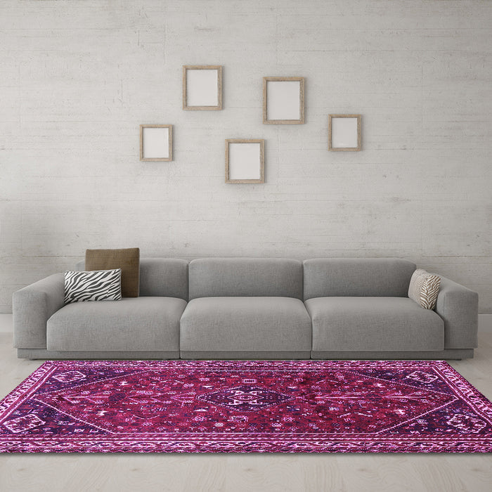 Machine Washable Persian Purple Traditional Area Rugs in a Living Room, wshtr851pur